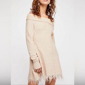 Free People Off Shoulder Fringe Sweater Dress XS S Boho